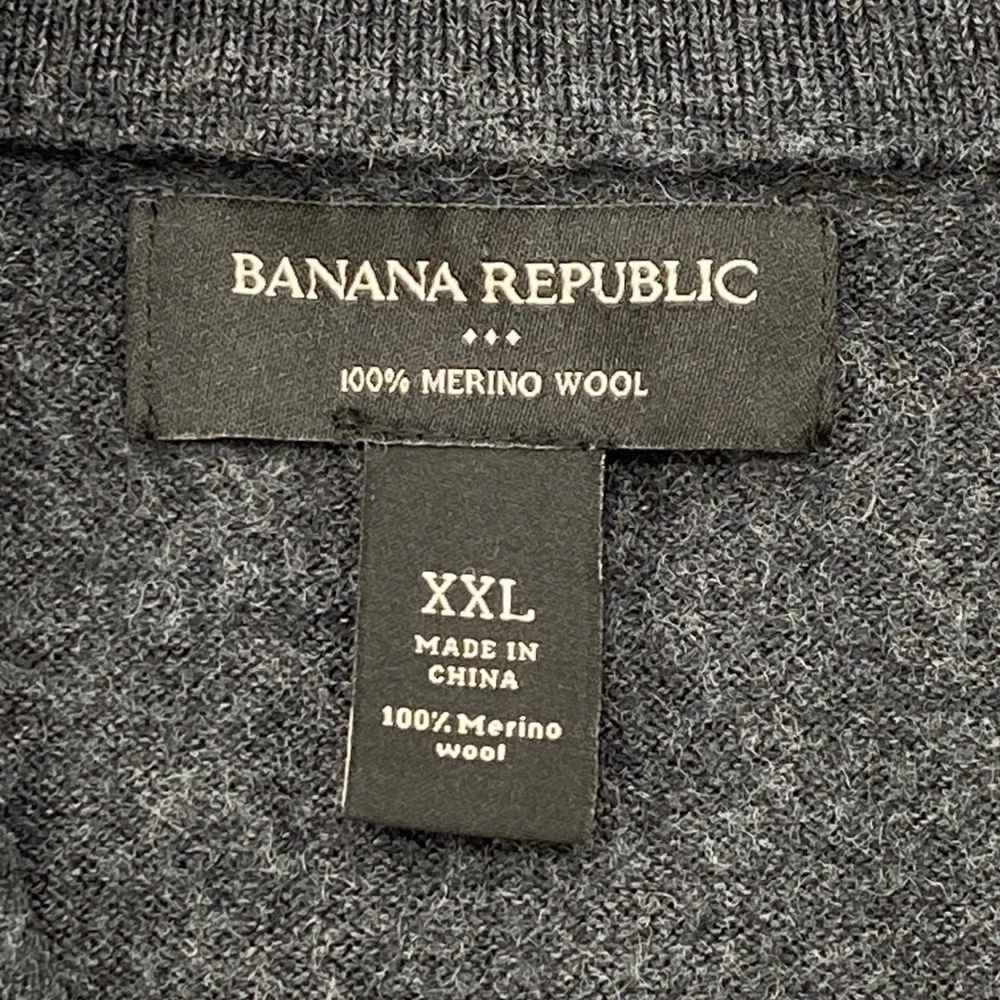 Banana Republic Mens XXL Charcoal Gray 100% Merino Wool Quarter Zip Sweater